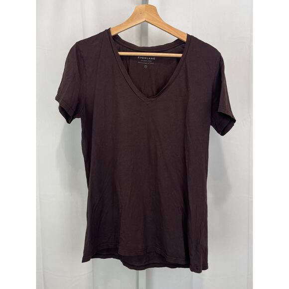EVERLANE Short Sleeve V Neck Tee Shirt Supima Cotton Purple USA Size L - Picture 1 of 10